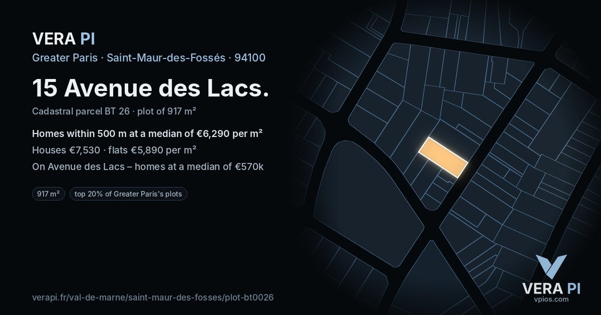 15 Avenue des Lacs, Saint-Maur-des-Fossés at night – the plot lit, the parcels around coloured by the prices near them