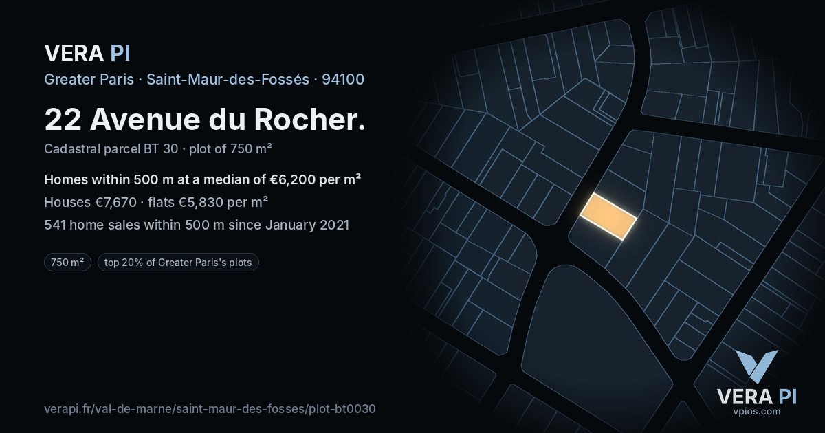 22 Avenue du Rocher, Saint-Maur-des-Fossés at night – the plot lit, the parcels around coloured by the prices near them