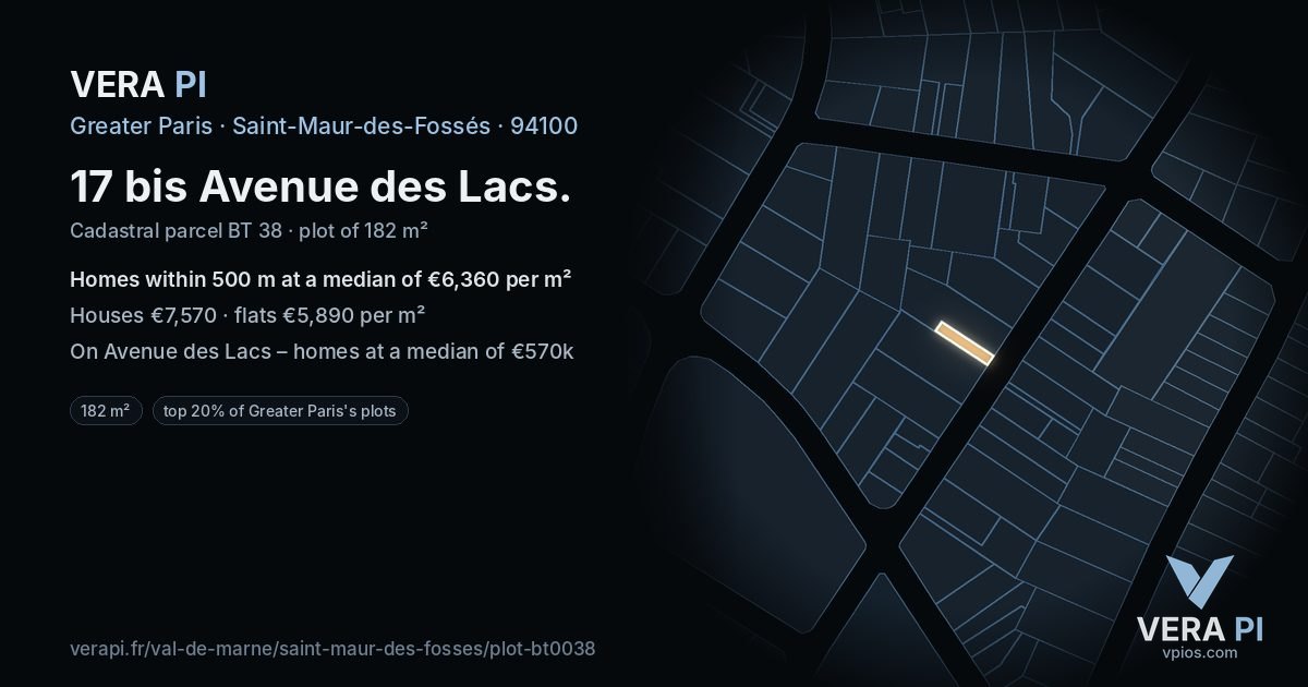 17 bis Avenue des Lacs, Saint-Maur-des-Fossés at night – the plot lit, the parcels around coloured by the prices near them