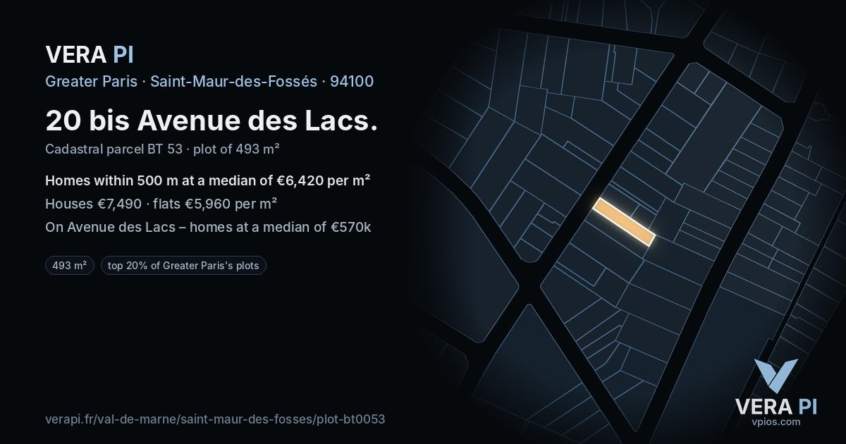 20 bis Avenue des Lacs, Saint-Maur-des-Fossés at night – the plot lit, the parcels around coloured by the prices near them