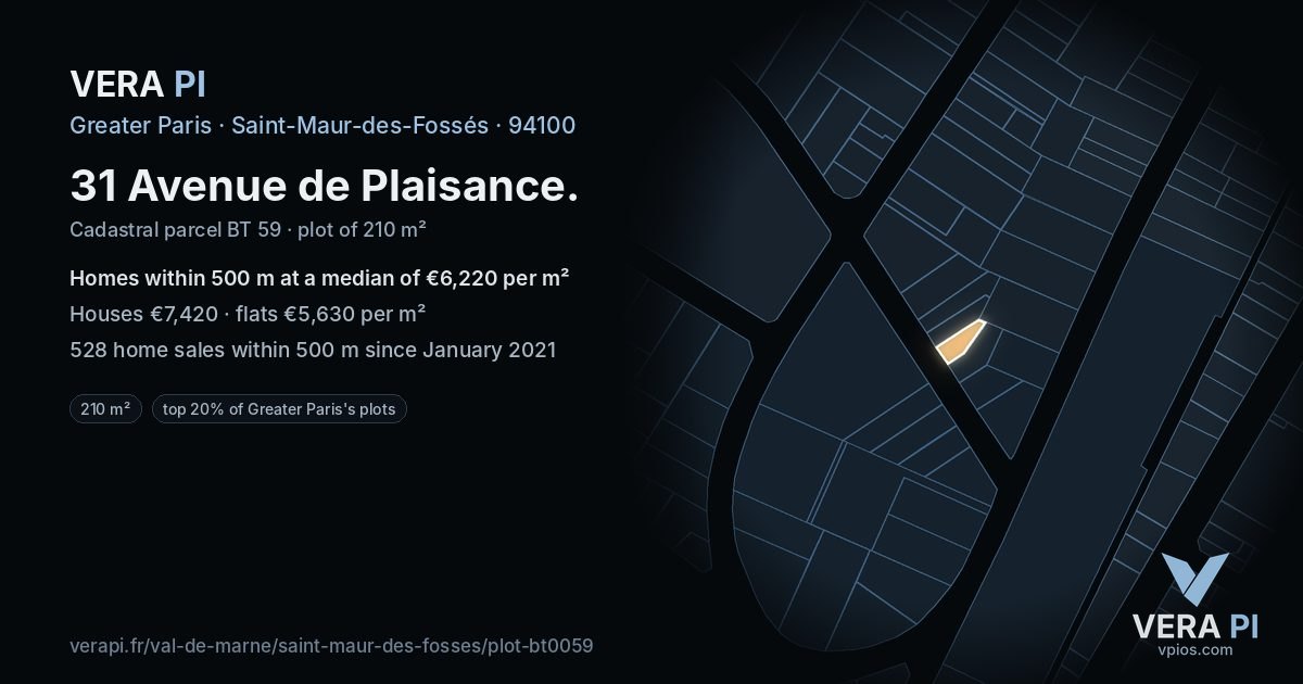 31 Avenue de Plaisance, Saint-Maur-des-Fossés at night – the plot lit, the parcels around coloured by the prices near them