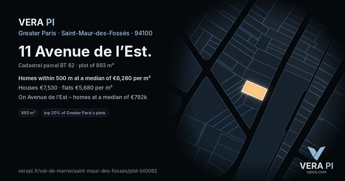 11 Avenue de l’Est, Saint-Maur-des-Fossés at night – the plot lit, the parcels around coloured by the prices near them