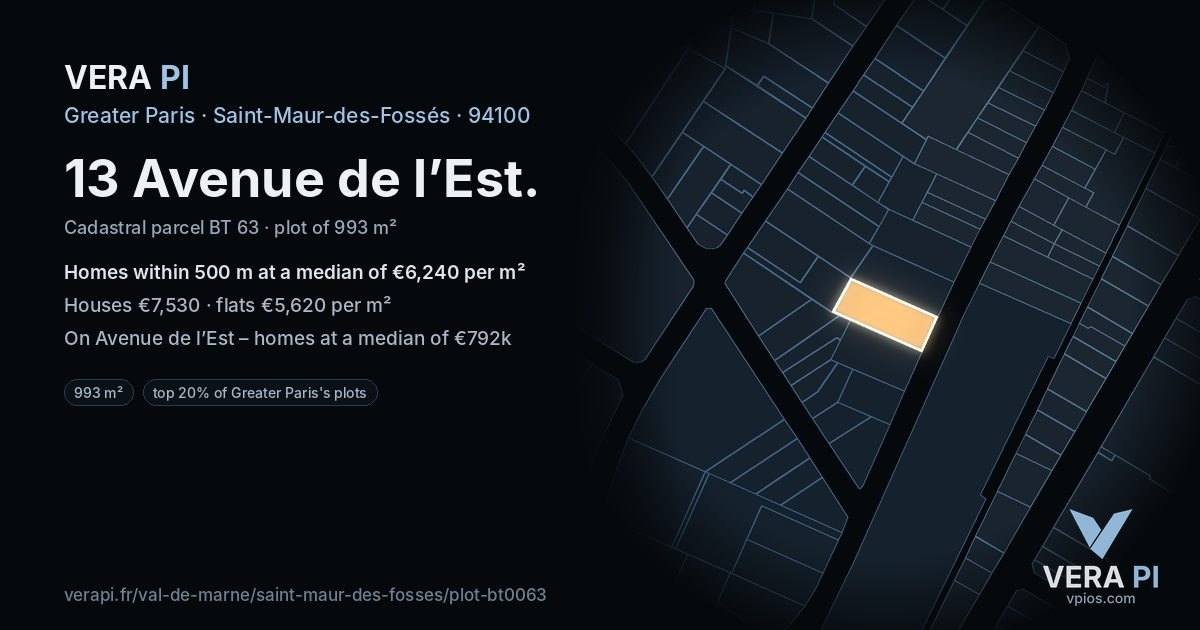 13 Avenue de l’Est, Saint-Maur-des-Fossés at night – the plot lit, the parcels around coloured by the prices near them