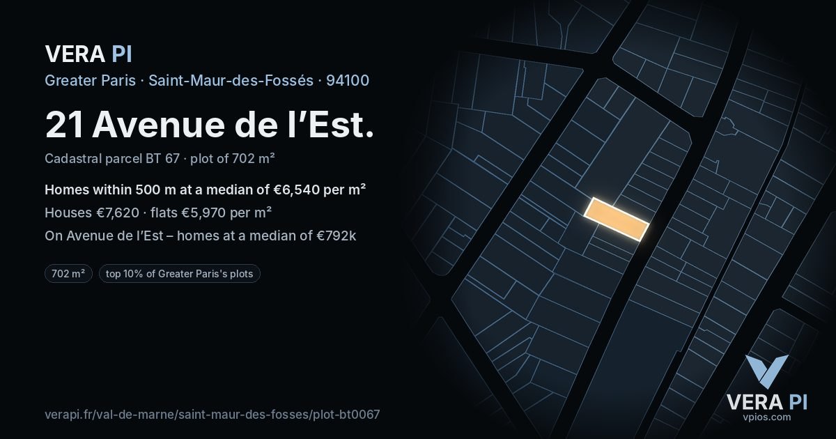 21 Avenue de l’Est, Saint-Maur-des-Fossés at night – the plot lit, the parcels around coloured by the prices near them