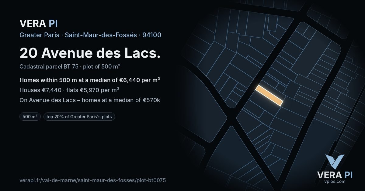 20 Avenue des Lacs, Saint-Maur-des-Fossés at night – the plot lit, the parcels around coloured by the prices near them