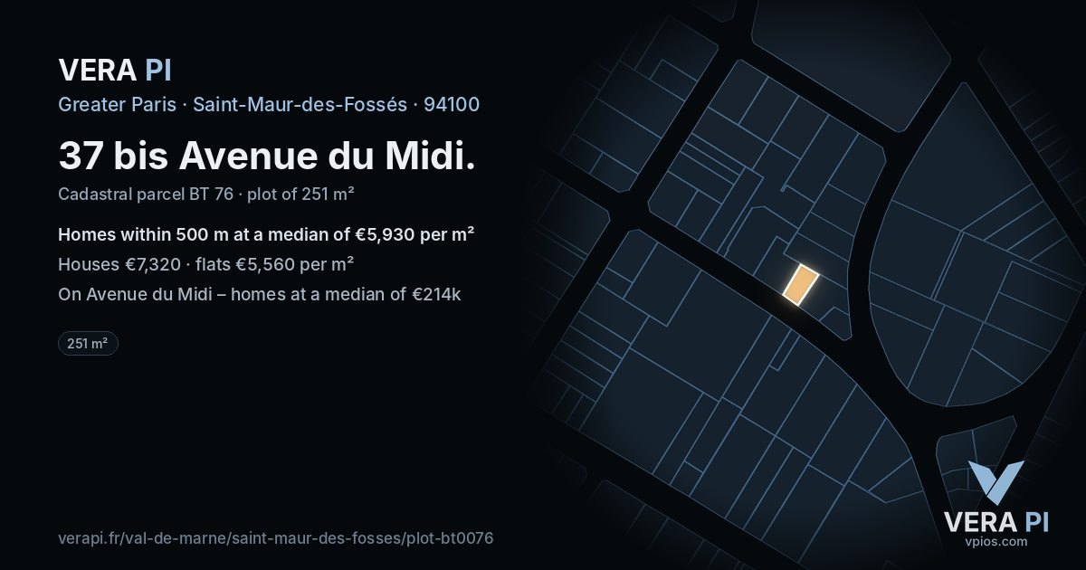 37 bis Avenue du Midi, Saint-Maur-des-Fossés at night – the plot lit, the parcels around coloured by the prices near them
