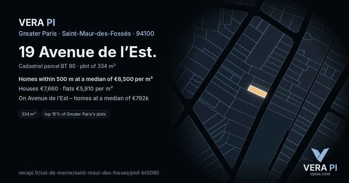 19 Avenue de l’Est, Saint-Maur-des-Fossés at night – the plot lit, the parcels around coloured by the prices near them