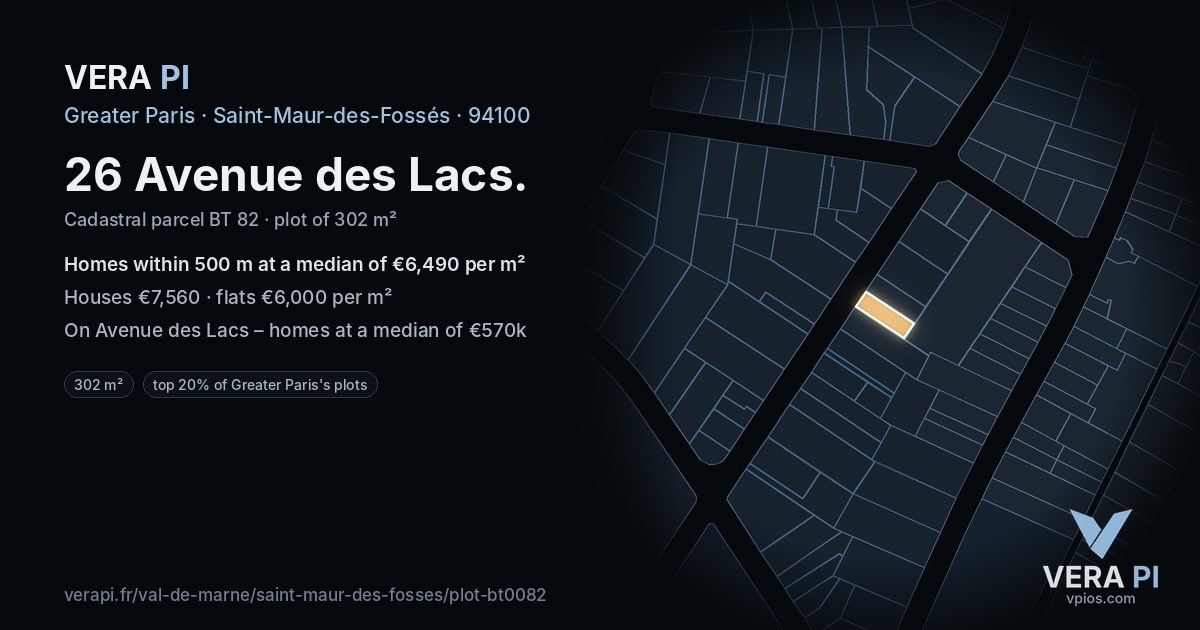 26 Avenue des Lacs, Saint-Maur-des-Fossés at night – the plot lit, the parcels around coloured by the prices near them