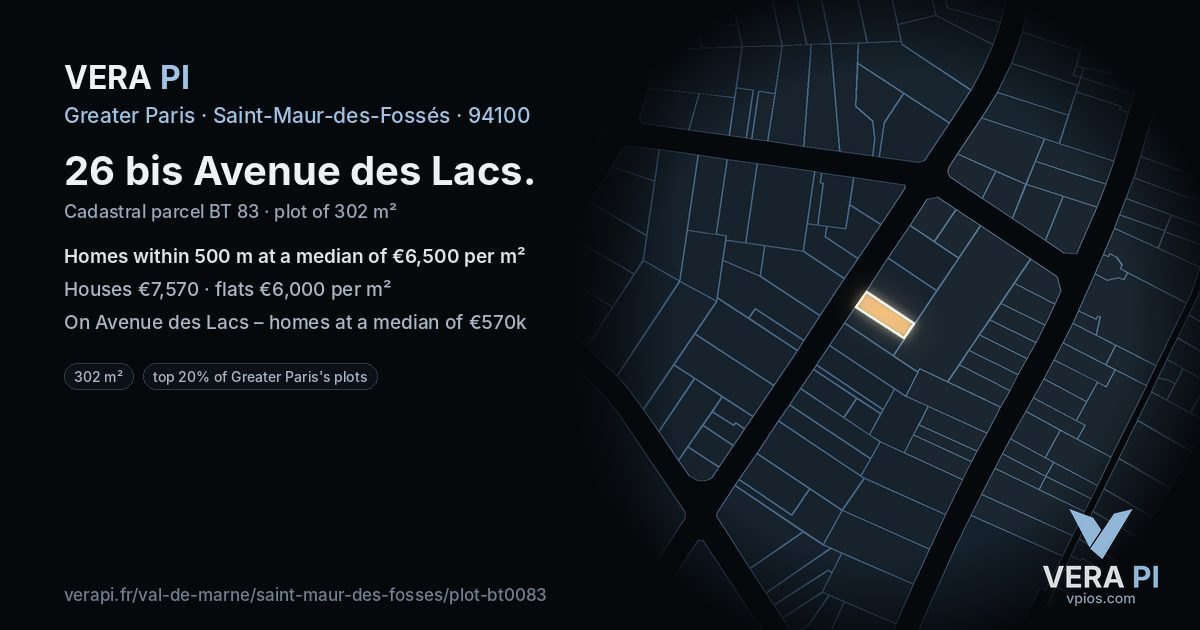 26 bis Avenue des Lacs, Saint-Maur-des-Fossés at night – the plot lit, the parcels around coloured by the prices near them