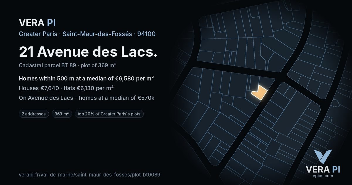 21 Avenue des Lacs, Saint-Maur-des-Fossés at night – the plot lit, the parcels around coloured by the prices near them