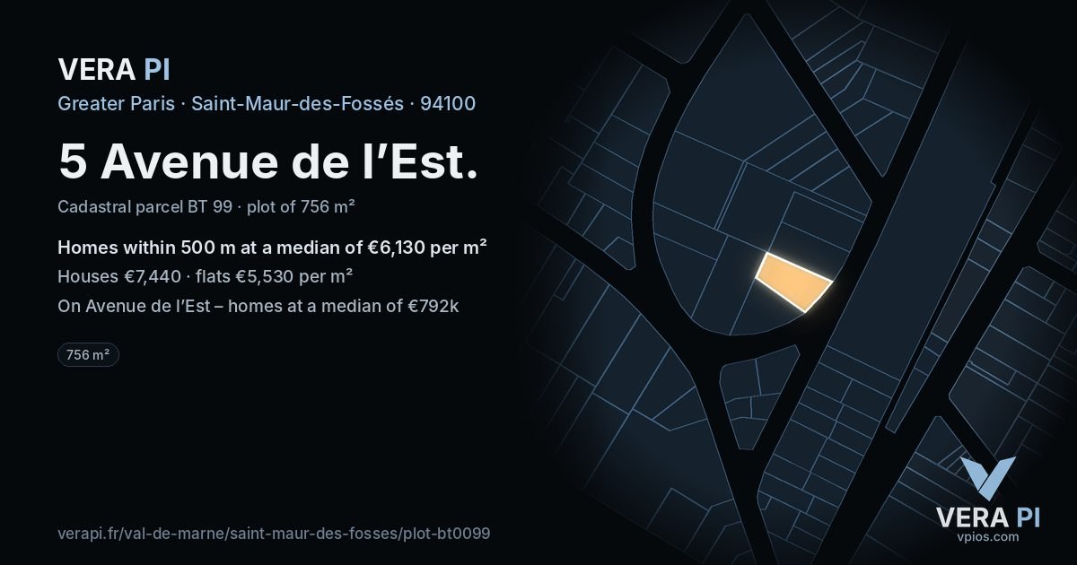 5 Avenue de l’Est, Saint-Maur-des-Fossés at night – the plot lit, the parcels around coloured by the prices near them
