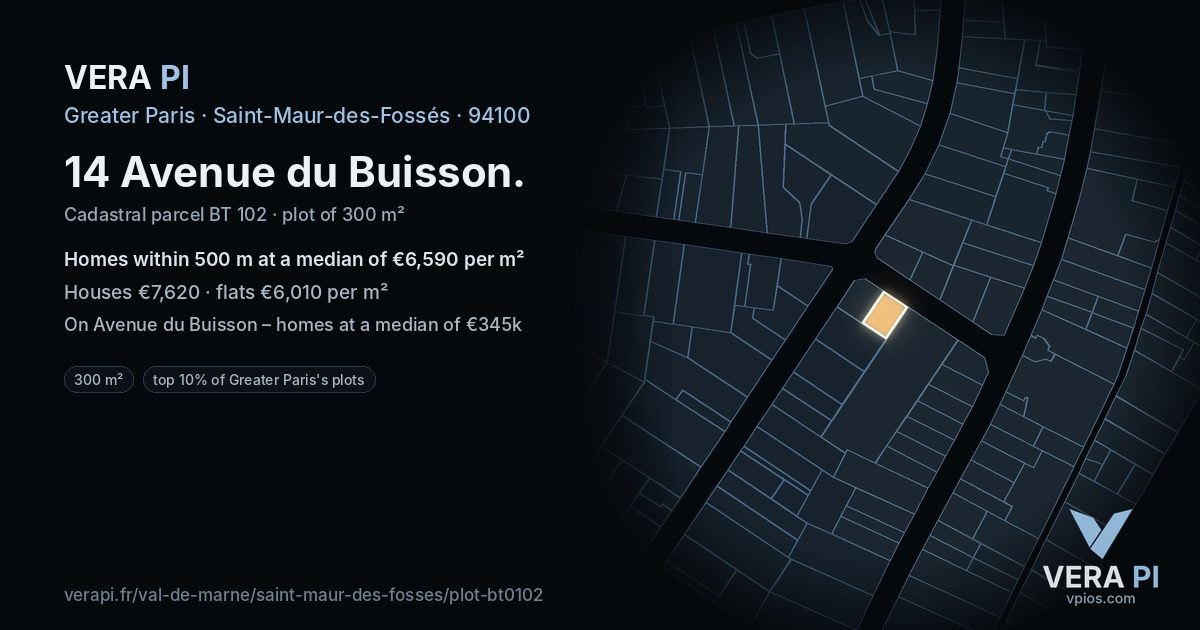 14 Avenue du Buisson, Saint-Maur-des-Fossés at night – the plot lit, the parcels around coloured by the prices near them