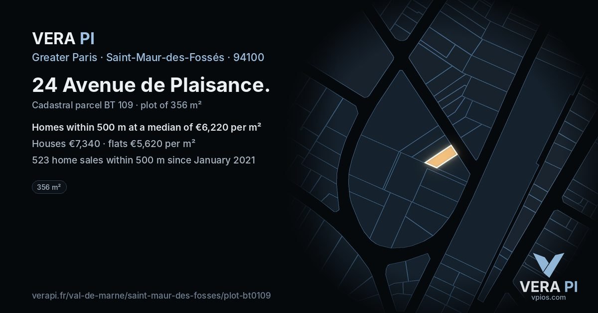 24 Avenue de Plaisance, Saint-Maur-des-Fossés at night – the plot lit, the parcels around coloured by the prices near them