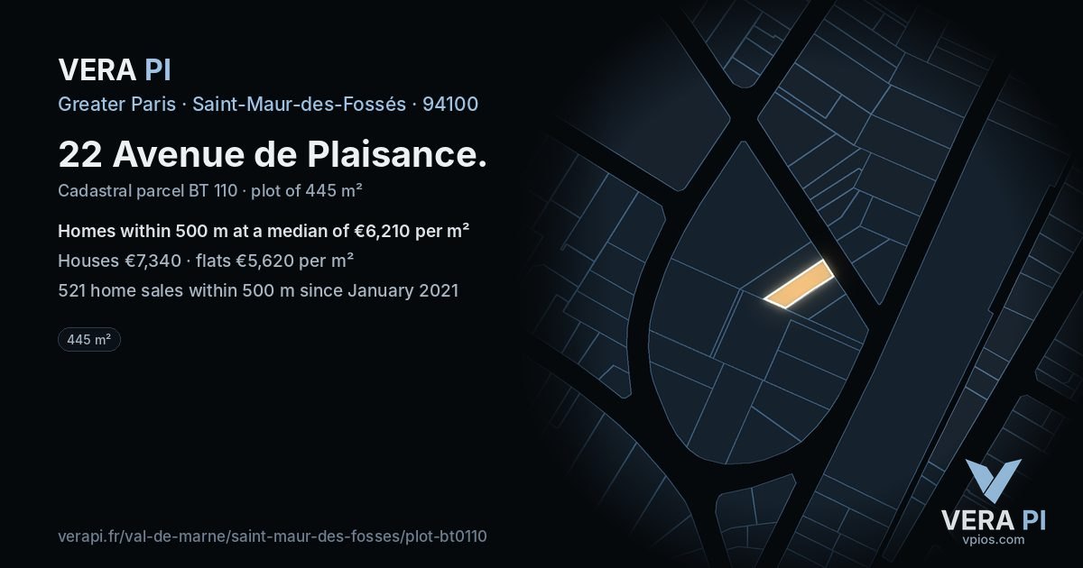 22 Avenue de Plaisance, Saint-Maur-des-Fossés at night – the plot lit, the parcels around coloured by the prices near them