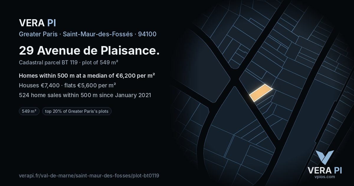 29 Avenue de Plaisance, Saint-Maur-des-Fossés at night – the plot lit, the parcels around coloured by the prices near them