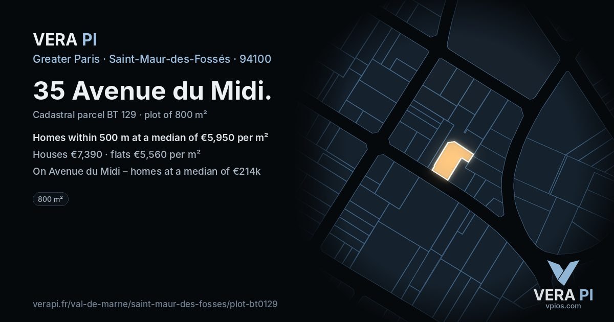35 Avenue du Midi, Saint-Maur-des-Fossés at night – the plot lit, the parcels around coloured by the prices near them