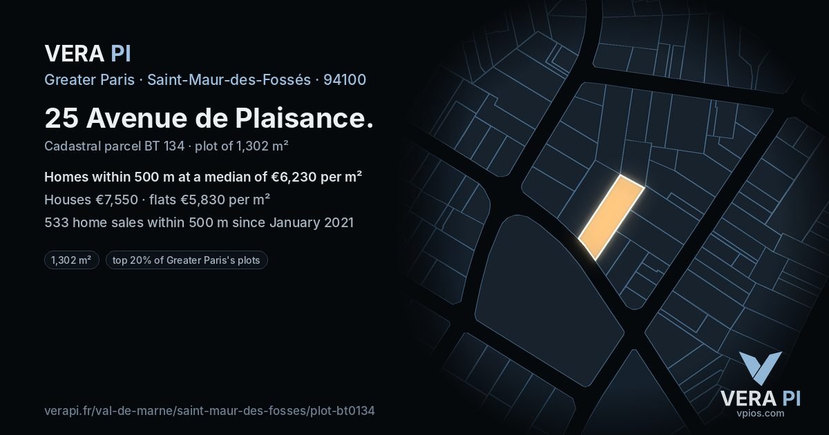25 Avenue de Plaisance, Saint-Maur-des-Fossés at night – the plot lit, the parcels around coloured by the prices near them