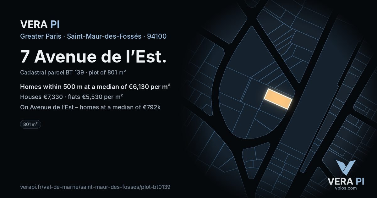7 Avenue de l’Est, Saint-Maur-des-Fossés at night – the plot lit, the parcels around coloured by the prices near them