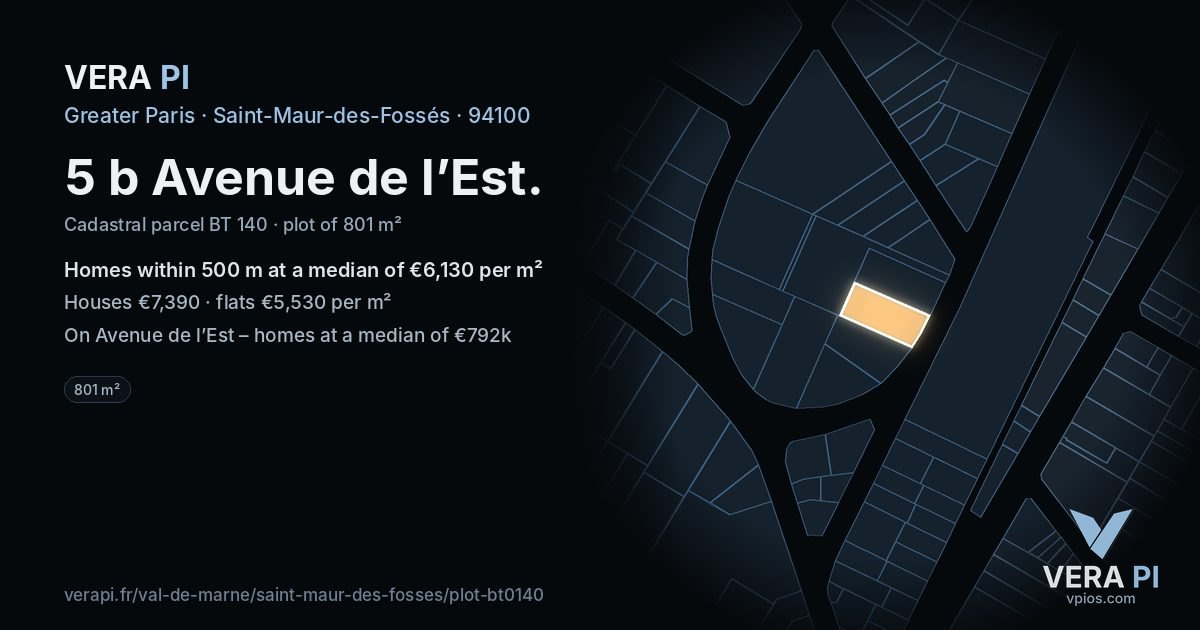 5 b Avenue de l’Est, Saint-Maur-des-Fossés at night – the plot lit, the parcels around coloured by the prices near them