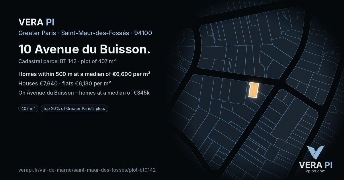 10 Avenue du Buisson, Saint-Maur-des-Fossés at night – the plot lit, the parcels around coloured by the prices near them