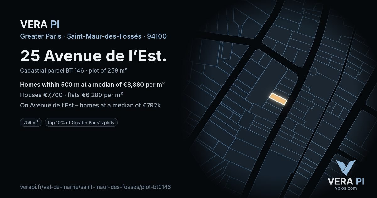 25 Avenue de l’Est, Saint-Maur-des-Fossés at night – the plot lit, the parcels around coloured by the prices near them