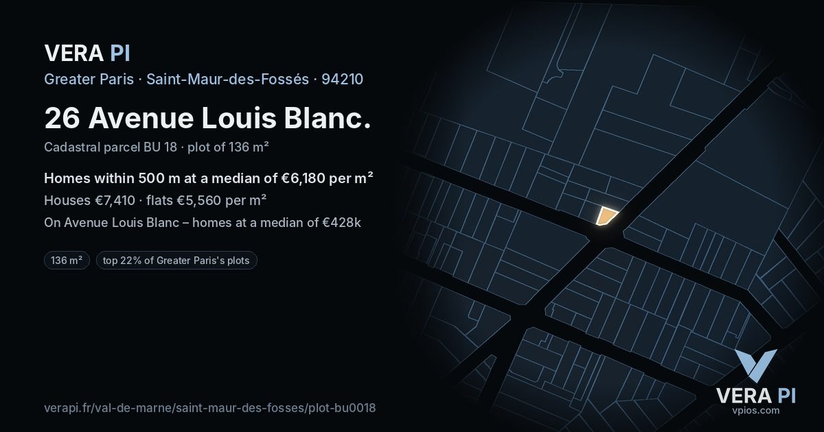 26 Avenue Louis Blanc, Saint-Maur-des-Fossés at night – the plot lit, the parcels around coloured by the prices near them