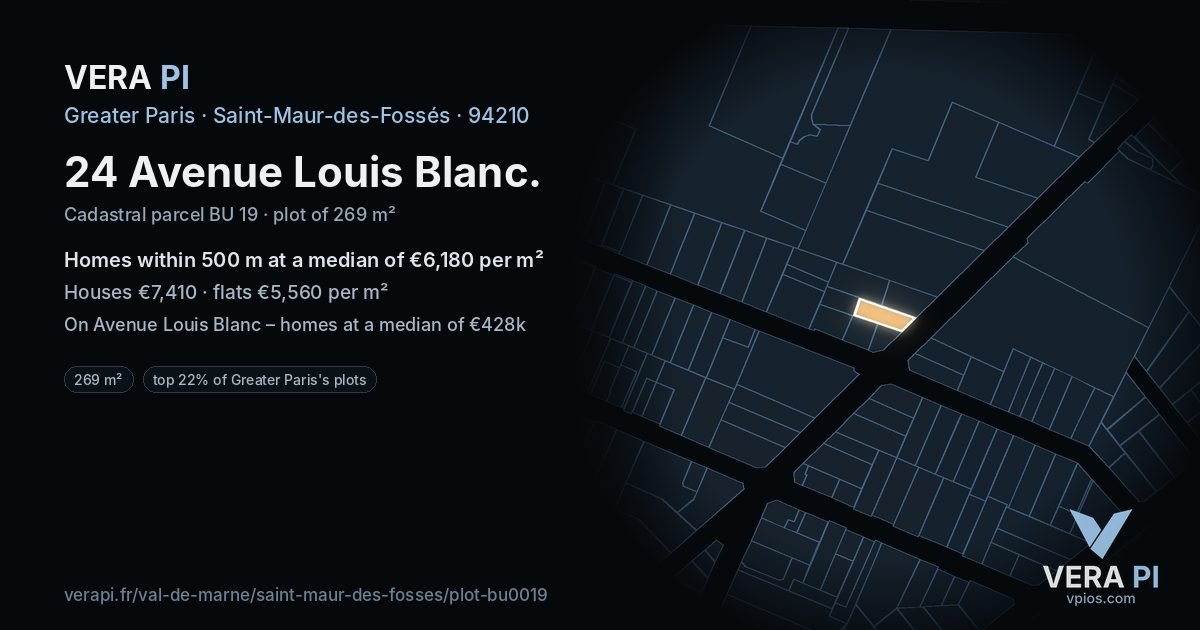24 Avenue Louis Blanc, Saint-Maur-des-Fossés at night – the plot lit, the parcels around coloured by the prices near them