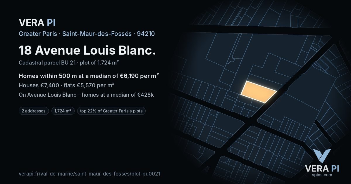 18 Avenue Louis Blanc, Saint-Maur-des-Fossés at night – the plot lit, the parcels around coloured by the prices near them
