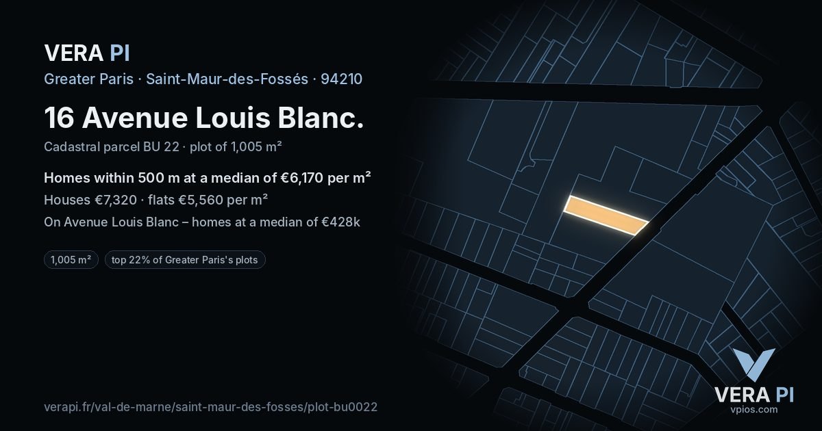 16 Avenue Louis Blanc, Saint-Maur-des-Fossés at night – the plot lit, the parcels around coloured by the prices near them