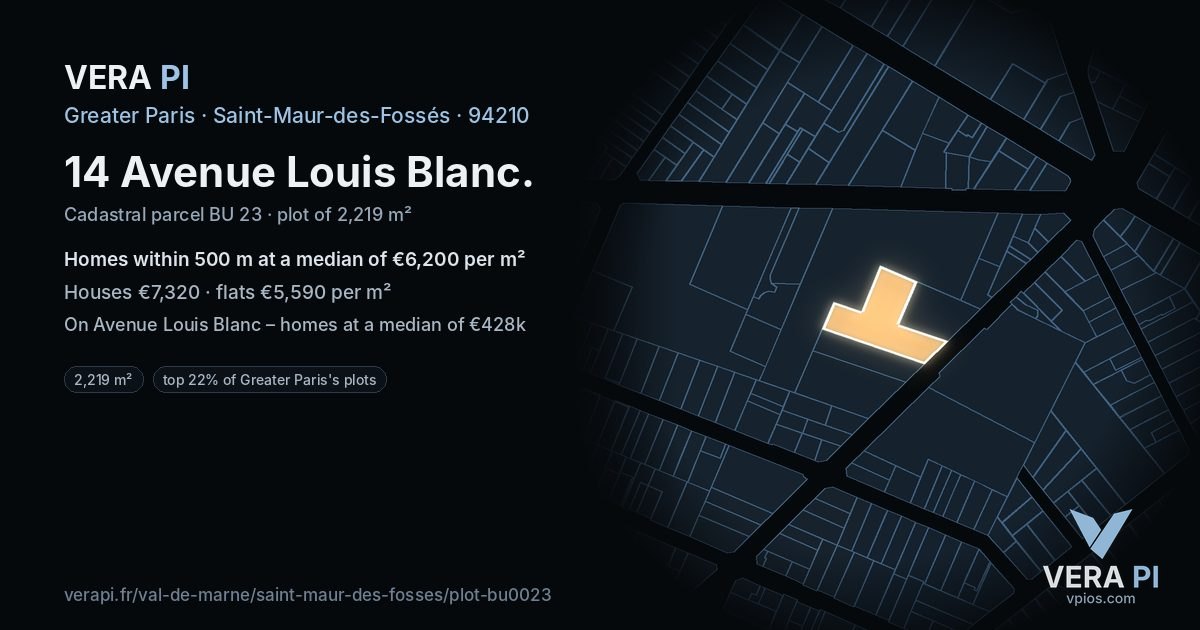 14 Avenue Louis Blanc, Saint-Maur-des-Fossés at night – the plot lit, the parcels around coloured by the prices near them