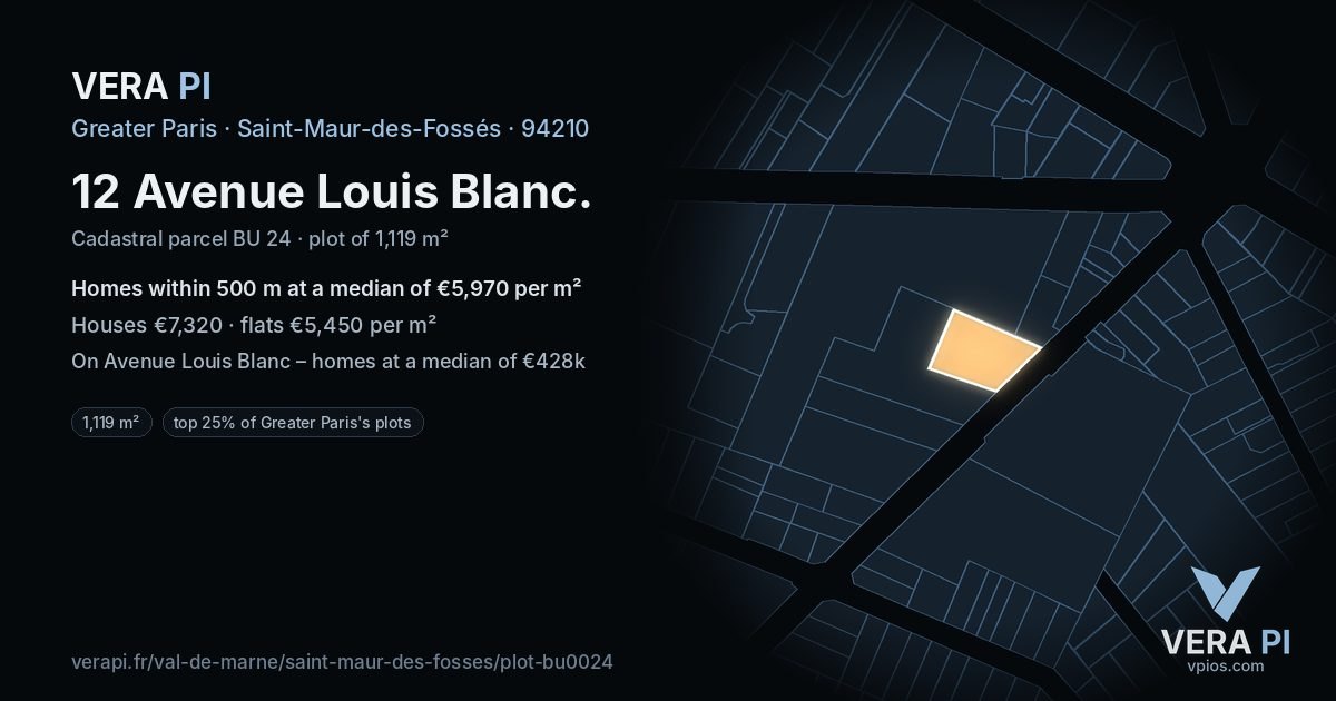 12 Avenue Louis Blanc, Saint-Maur-des-Fossés at night – the plot lit, the parcels around coloured by the prices near them
