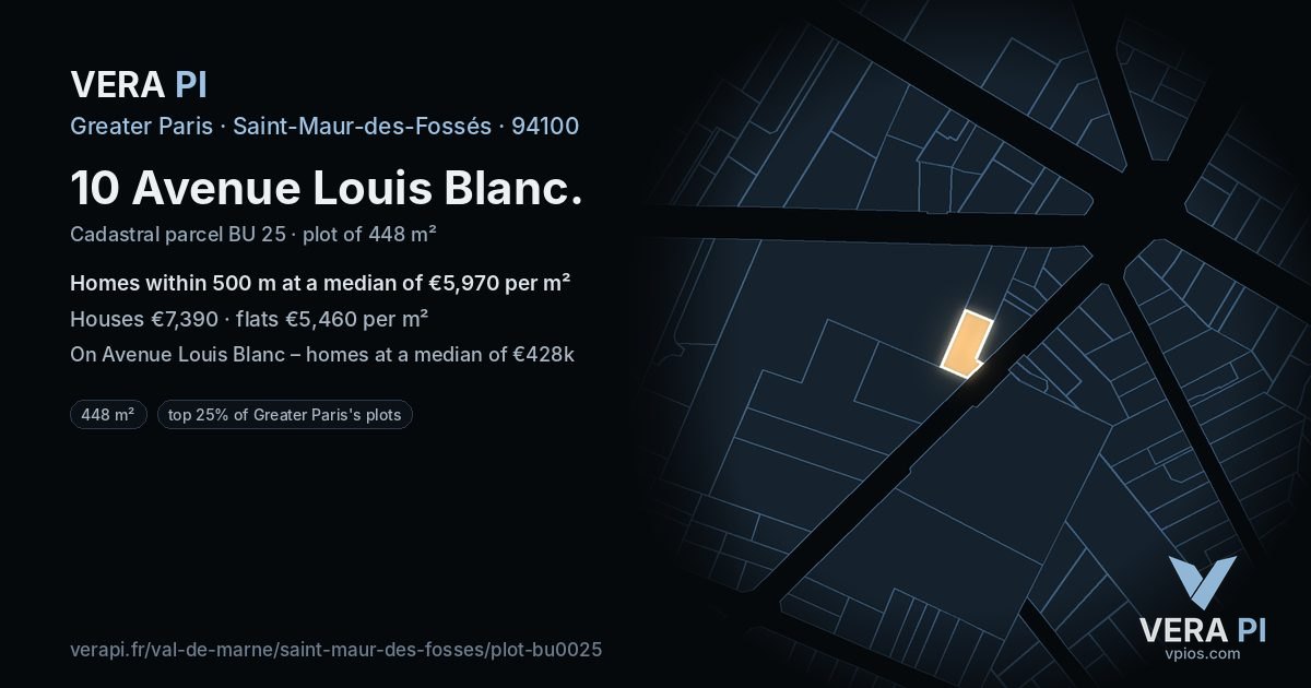 10 Avenue Louis Blanc, Saint-Maur-des-Fossés at night – the plot lit, the parcels around coloured by the prices near them