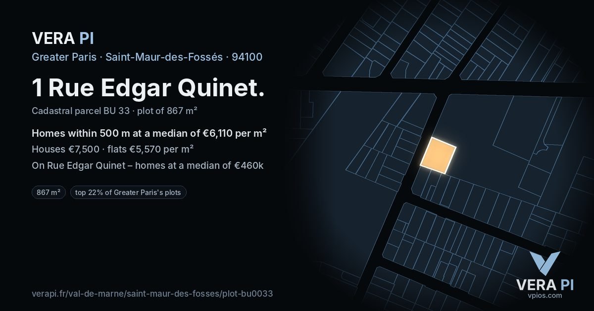 1 Rue Edgar Quinet, Saint-Maur-des-Fossés at night – the plot lit, the parcels around coloured by the prices near them