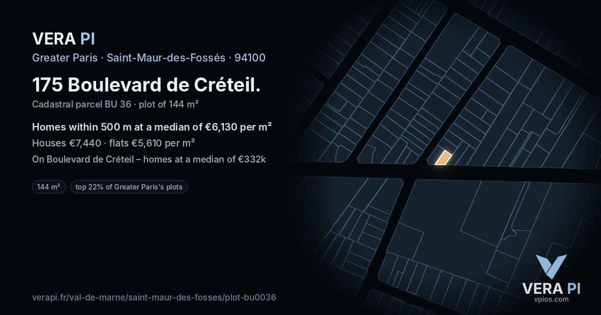 175 Boulevard de Créteil, Saint-Maur-des-Fossés at night – the plot lit, the parcels around coloured by the prices near them