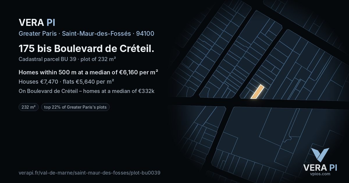 175 bis Boulevard de Créteil, Saint-Maur-des-Fossés at night – the plot lit, the parcels around coloured by the prices near them