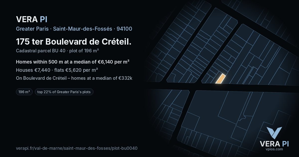 175 ter Boulevard de Créteil, Saint-Maur-des-Fossés at night – the plot lit, the parcels around coloured by the prices near them