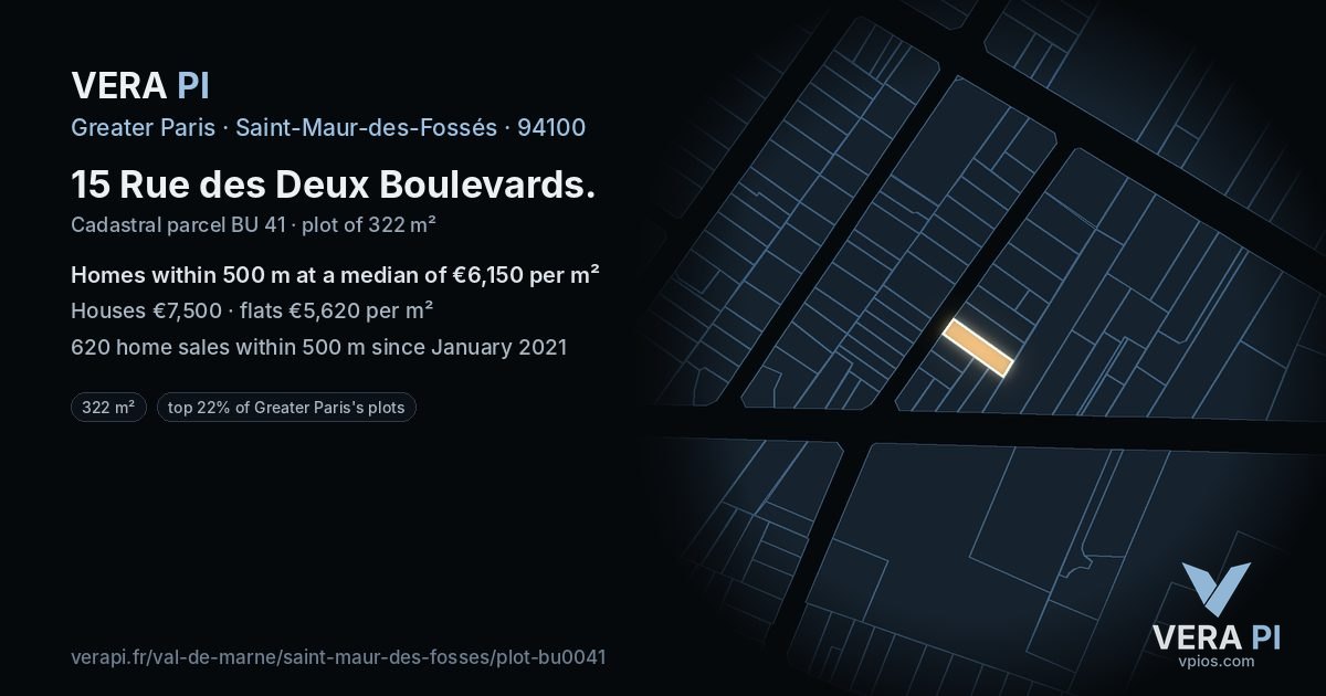 15 Rue des Deux Boulevards, Saint-Maur-des-Fossés at night – the plot lit, the parcels around coloured by the prices near them