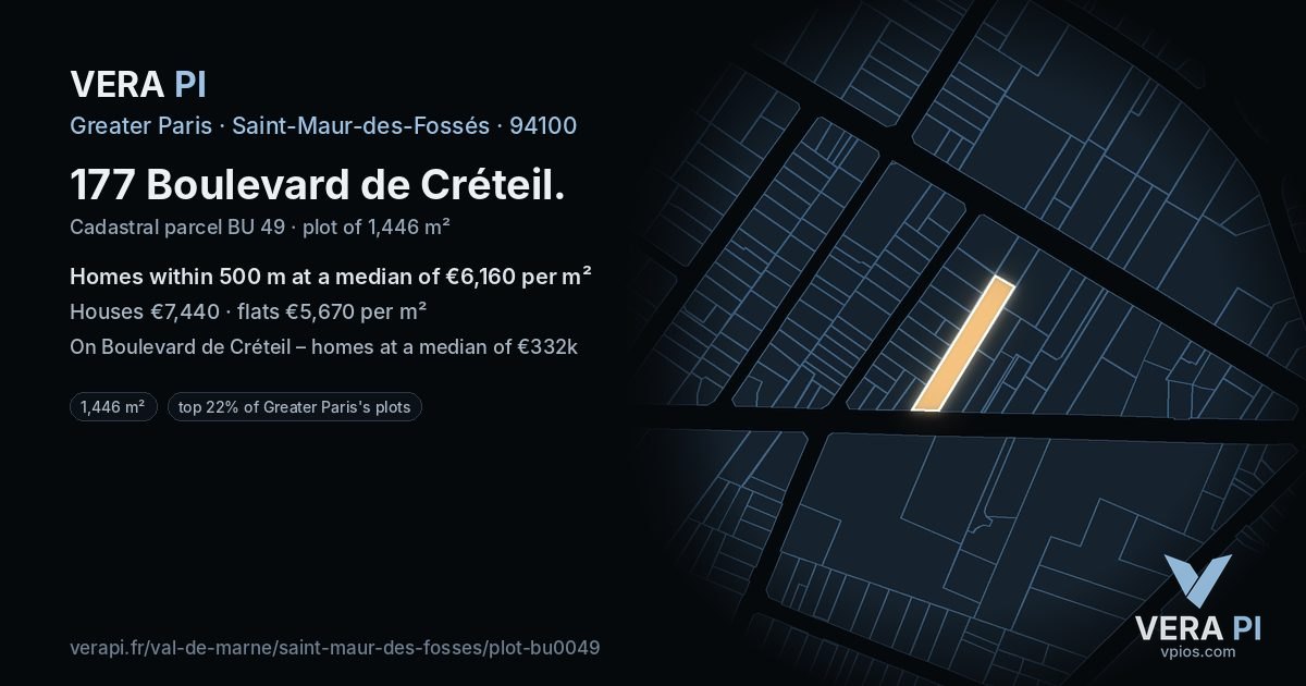 177 Boulevard de Créteil, Saint-Maur-des-Fossés at night – the plot lit, the parcels around coloured by the prices near them