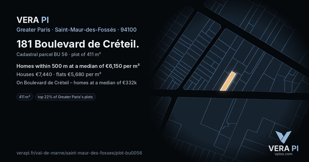 181 Boulevard de Créteil, Saint-Maur-des-Fossés at night – the plot lit, the parcels around coloured by the prices near them
