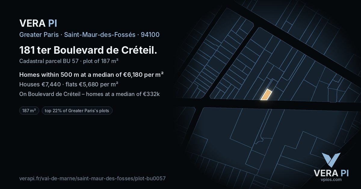 181 ter Boulevard de Créteil, Saint-Maur-des-Fossés at night – the plot lit, the parcels around coloured by the prices near them