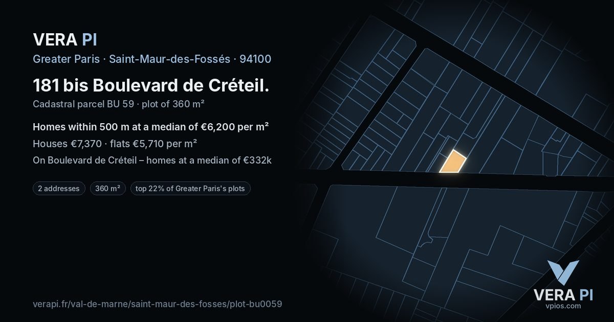 181 bis Boulevard de Créteil, Saint-Maur-des-Fossés at night – the plot lit, the parcels around coloured by the prices near them