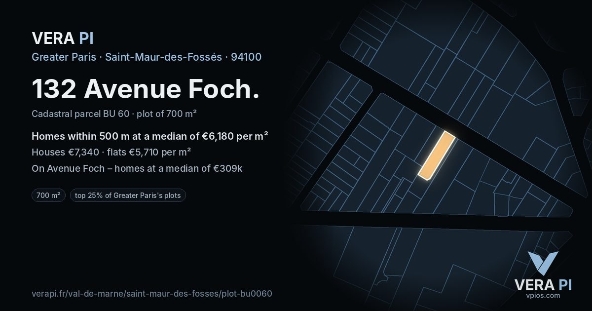 132 Avenue Foch, Saint-Maur-des-Fossés at night – the plot lit, the parcels around coloured by the prices near them