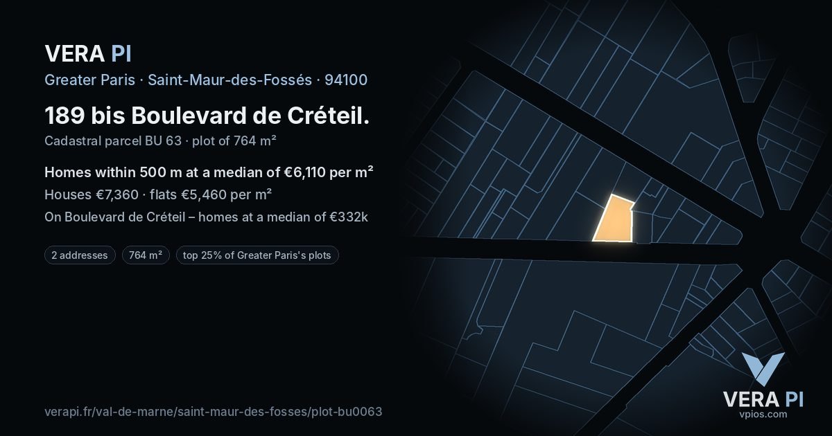 189 bis Boulevard de Créteil, Saint-Maur-des-Fossés at night – the plot lit, the parcels around coloured by the prices near them