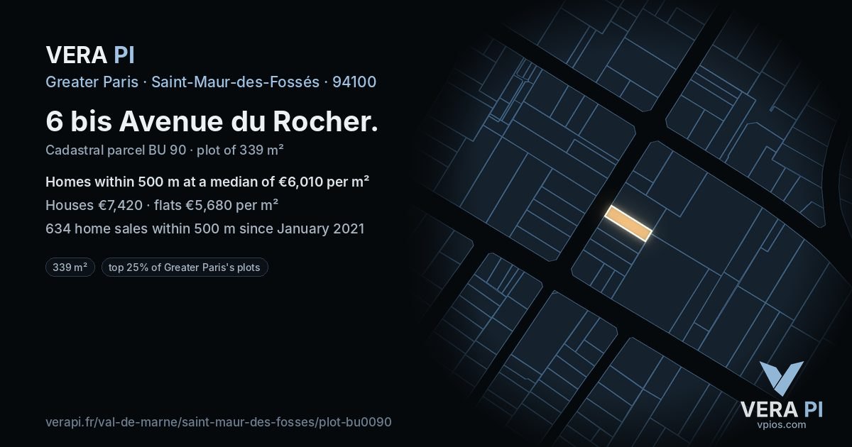 6 bis Avenue du Rocher, Saint-Maur-des-Fossés at night – the plot lit, the parcels around coloured by the prices near them