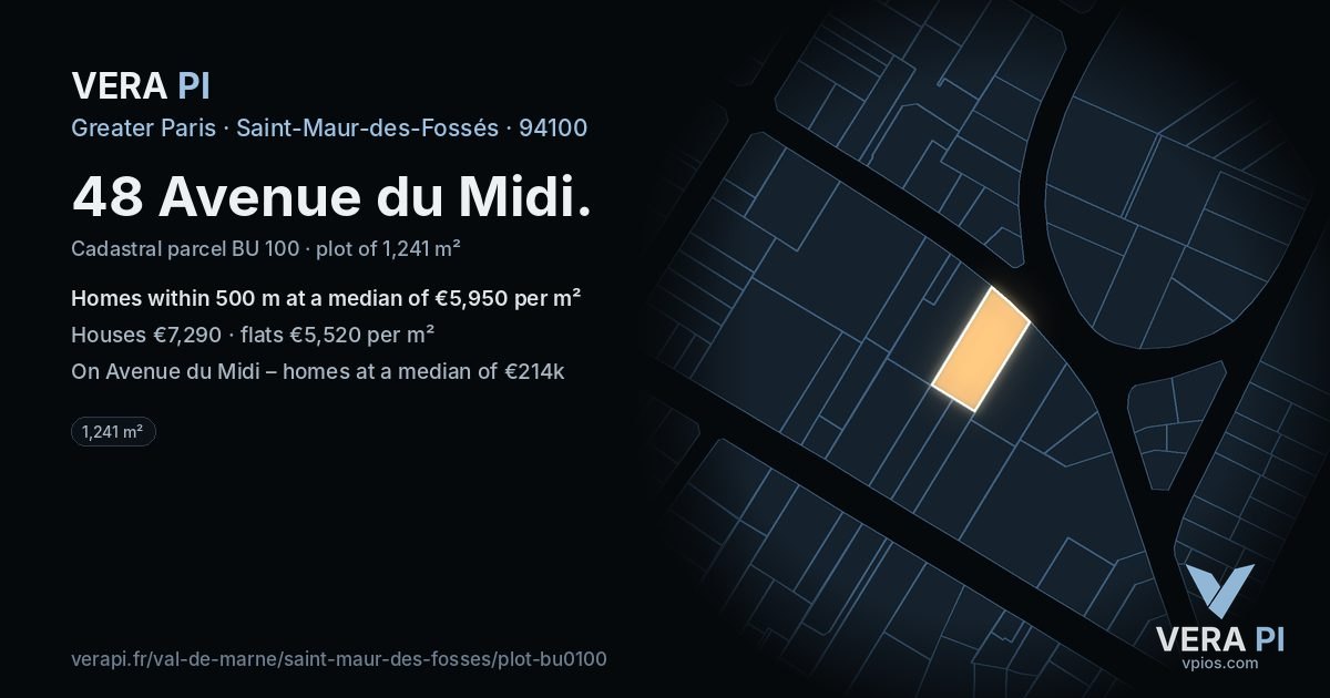 48 Avenue du Midi, Saint-Maur-des-Fossés at night – the plot lit, the parcels around coloured by the prices near them