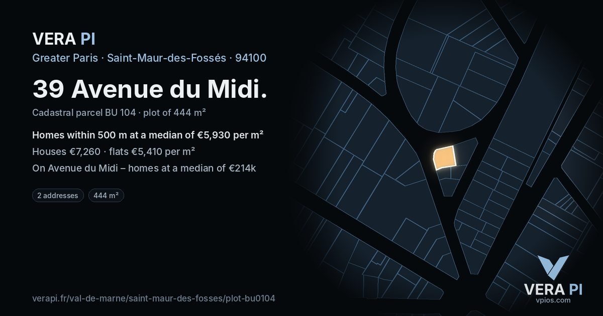 39 Avenue du Midi, Saint-Maur-des-Fossés at night – the plot lit, the parcels around coloured by the prices near them