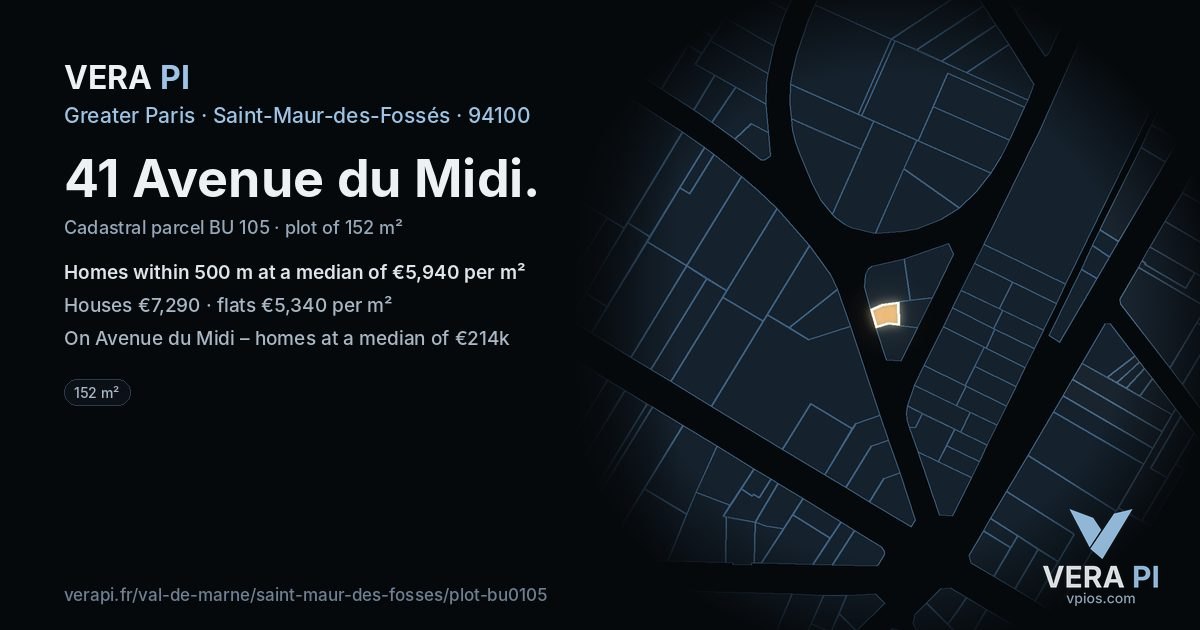 41 Avenue du Midi, Saint-Maur-des-Fossés at night – the plot lit, the parcels around coloured by the prices near them