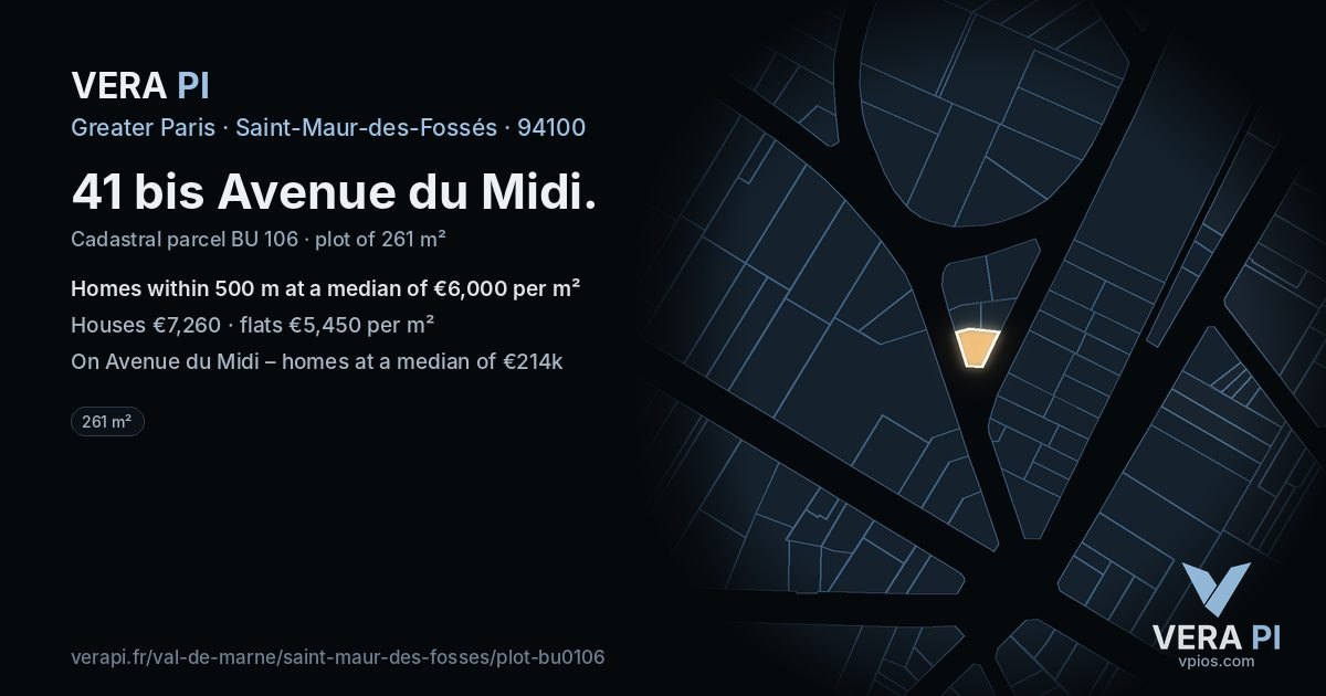 41 bis Avenue du Midi, Saint-Maur-des-Fossés at night – the plot lit, the parcels around coloured by the prices near them