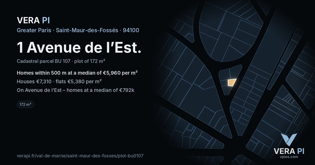 1 Avenue de l’Est, Saint-Maur-des-Fossés at night – the plot lit, the parcels around coloured by the prices near them