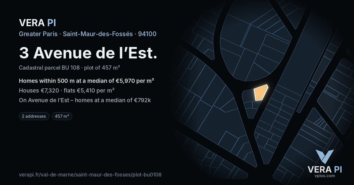 3 Avenue de l’Est, Saint-Maur-des-Fossés at night – the plot lit, the parcels around coloured by the prices near them